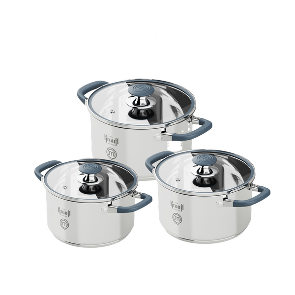 Набор кастрюль Master Chef Krauff 6,1л, 4,7л и 2л со стеклянными крышками 66-444-521 фото