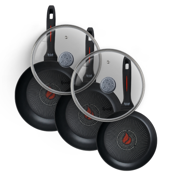 Набор сковород Smart Fry 26см, 28см и блинной сковороды 24см с крышками 26см и 28см Krauff 66-444-671 фото