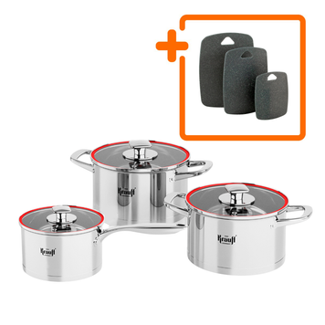 Набор кастрюль Prime Chef 3,7л, 2л и ковш 2л со стеклянными крышками Krauff + ПОДАРКИ 66-444-480 фото