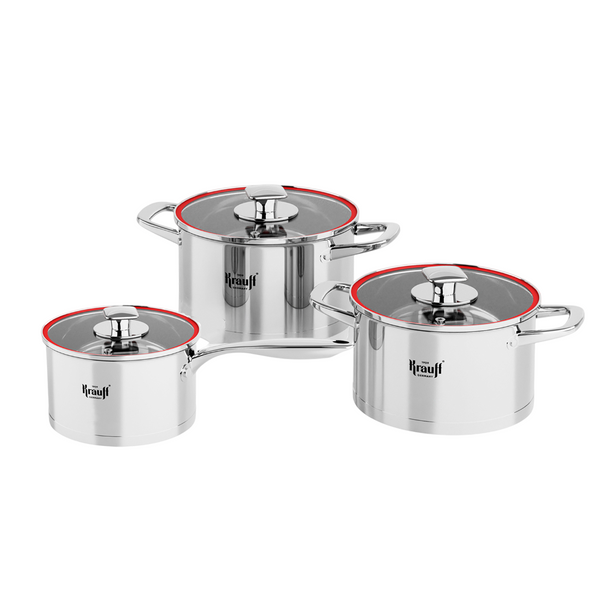 Набор кастрюль Prime Chef 3,7л, 2л и ковш 2л со стеклянными крышками Krauff + ПОДАРКИ 66-444-480 фото