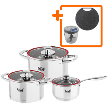Набор кастрюль Prime Chef Krauff 3,7л, 2,7л и ковша 1,2л со стеклянными крышками 66-444-464 фото